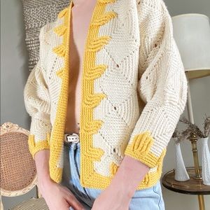 SOLD Vintage 70s Handmade Tunisian Crochet Cardiga